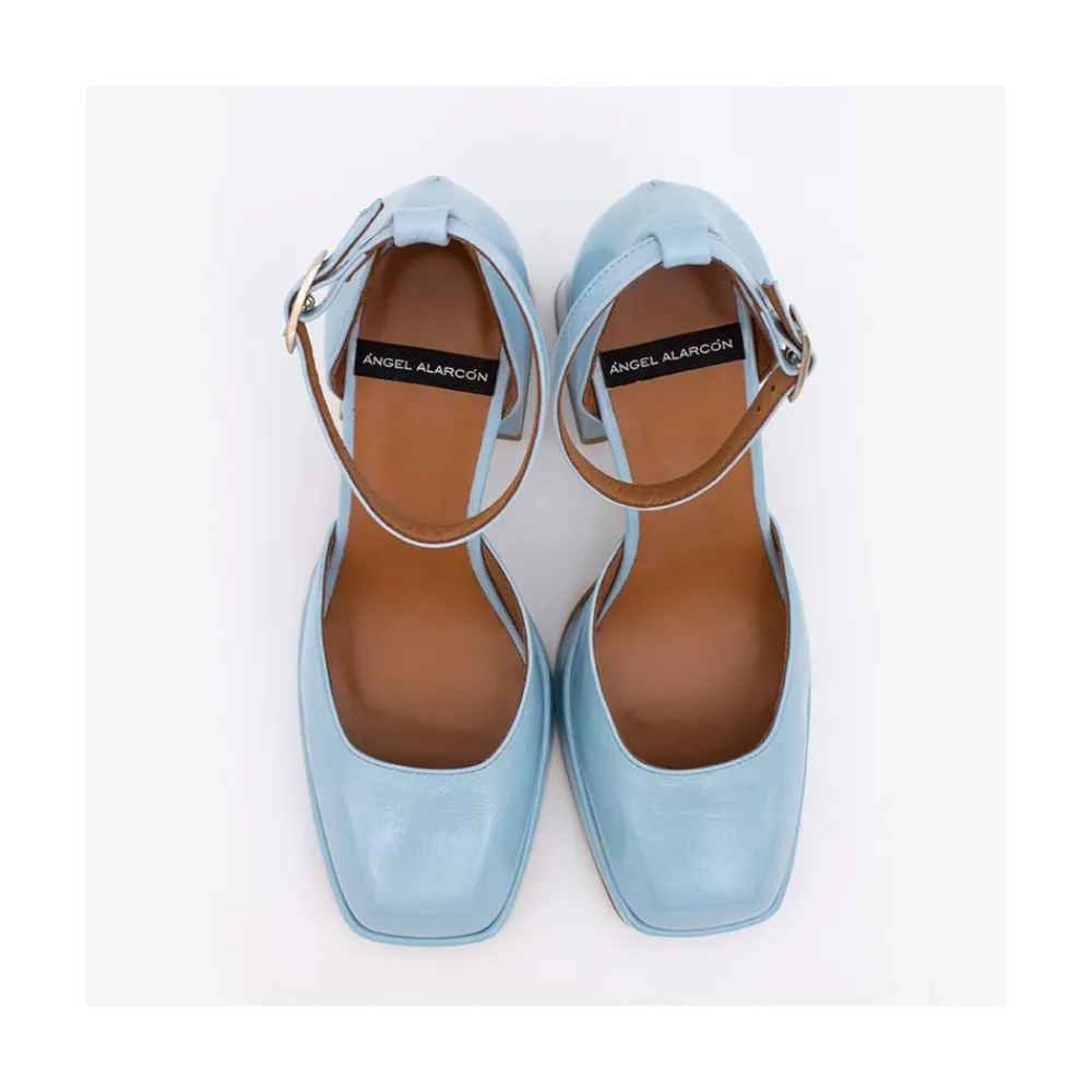 ANGEL ALARCON Anna - Zapatos De Piel Brillante Con Pulsera, Tacon Ancho Y Plataforma New