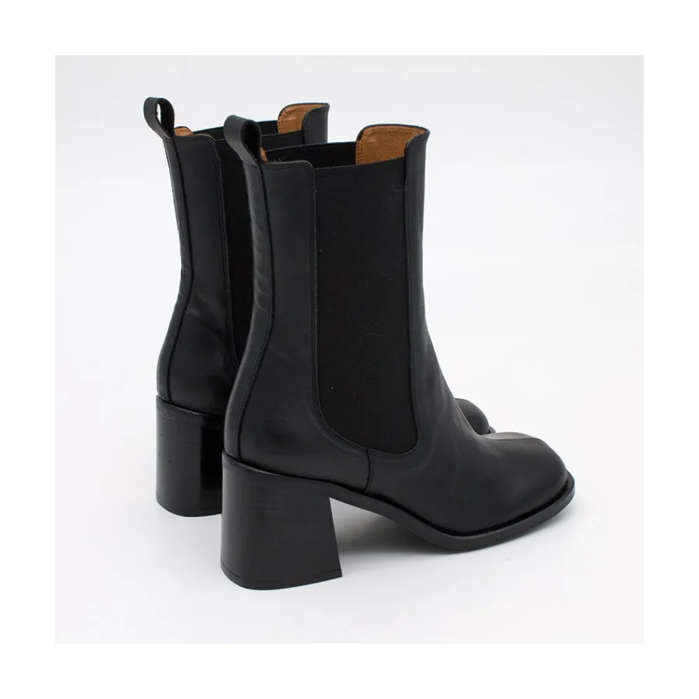 ANGEL ALARCON Garbo - Botines Chelsea De Piel Con Puntera Redonda Y Tacon Ancho Sale