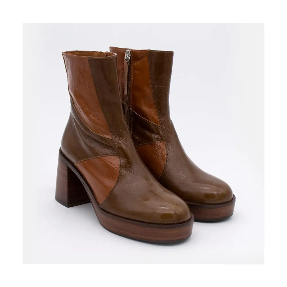 ANGEL ALARCON Ingrid - Botin De Piel Brillante Con Tacon Y Plataforma Hot