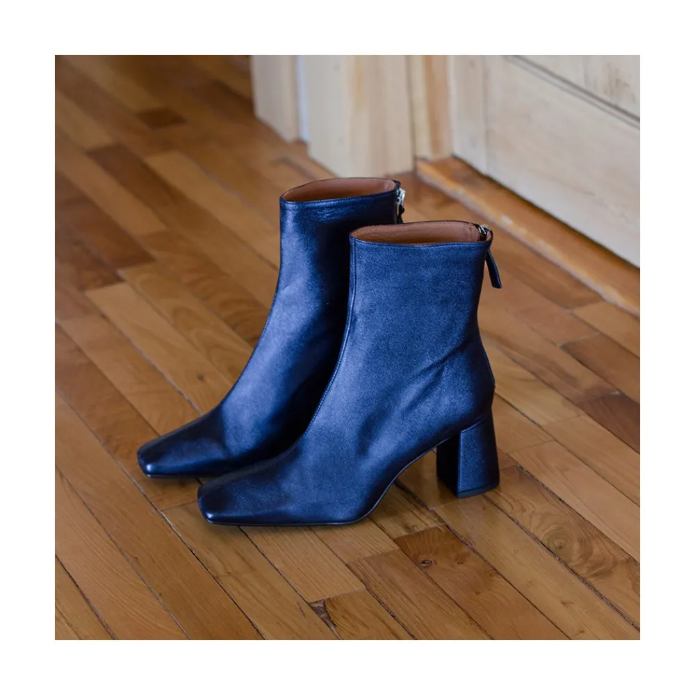 ANGEL ALARCON Lauryn - Botines Metalizados De Piel Con Tacon Ancho Clearance