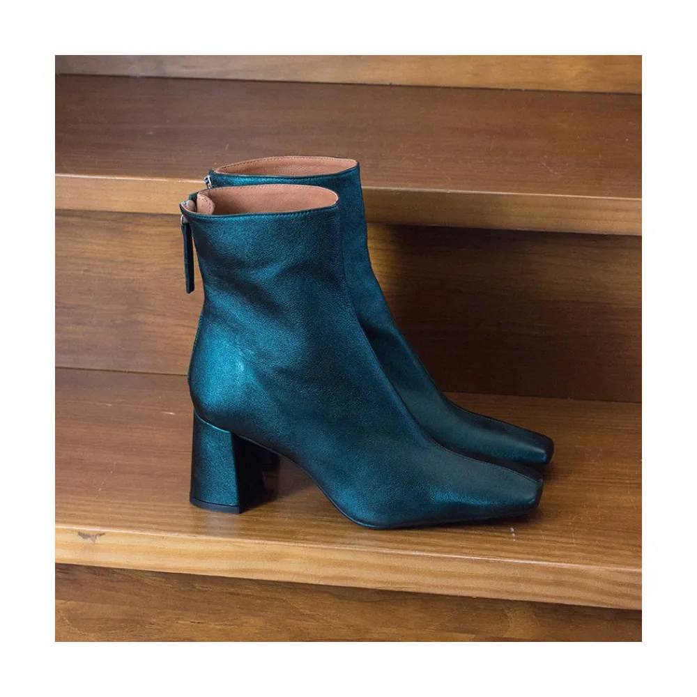ANGEL ALARCON Lauryn - Botines Metalizados De Piel Con Tacon Ancho Discount
