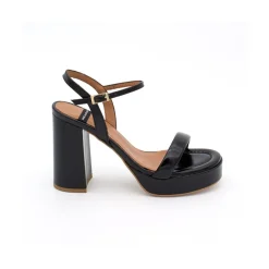 ANGEL ALARCON Mandy - Sandalia De Piel Brillante Con Tacon Ancho Y Plataforma New