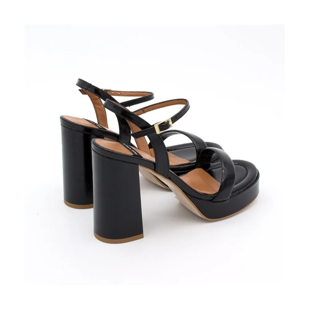 ANGEL ALARCON Mandy - Sandalia De Piel Brillante Con Tacon Ancho Y Plataforma New