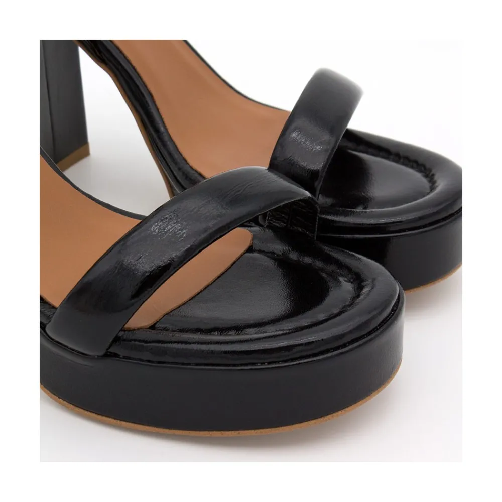 ANGEL ALARCON Mandy - Sandalia De Piel Brillante Con Tacon Ancho Y Plataforma New