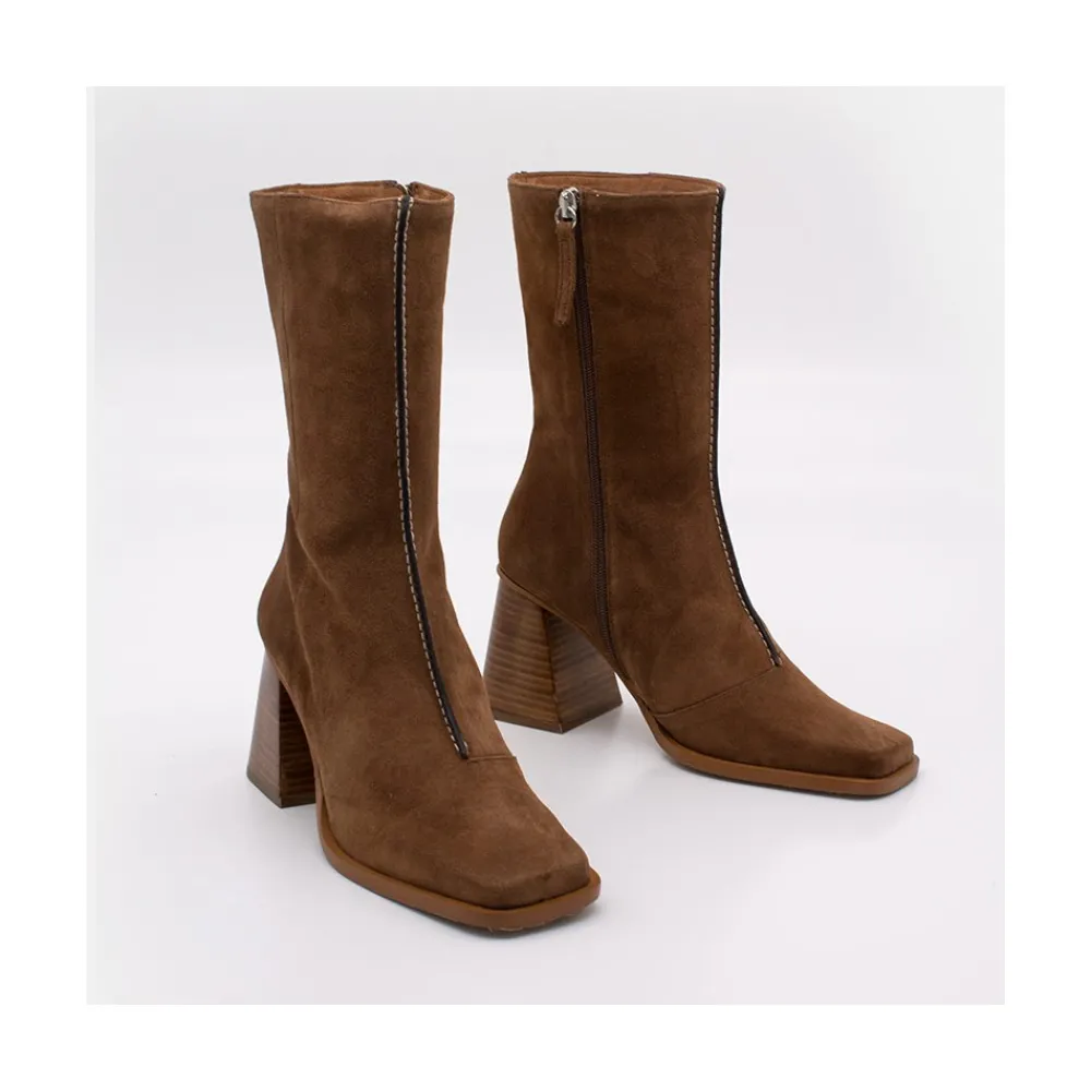 ANGEL ALARCON Motagua - Botas De Mujer De Ante Con Tacon De Bloque Robusto Clearance