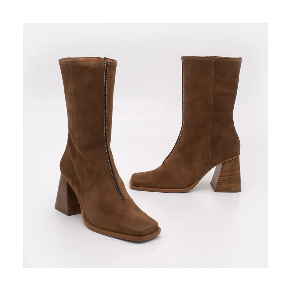 ANGEL ALARCON Motagua - Botas De Mujer De Ante Con Tacon De Bloque Robusto Clearance