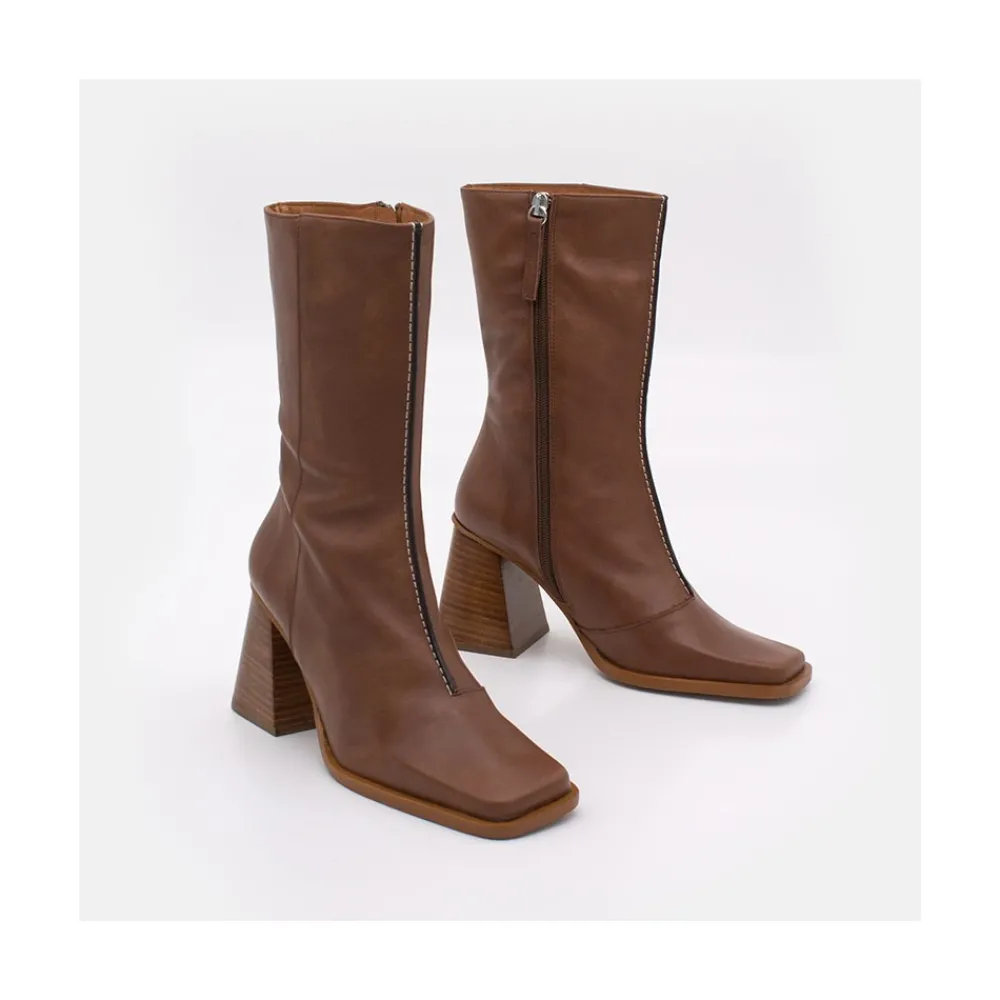 ANGEL ALARCON Motagua - Botas De Mujer De Piel Con Tacon De Bloque Robusto Best