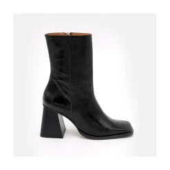 ANGEL ALARCON Oconnor - Botin De Piel Brillante Con Tacon Ancho Con Cremallera New