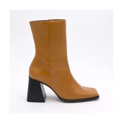 ANGEL ALARCON Oconnor - Botin De Piel Brillante Con Tacon Ancho Con Cremallera Sale