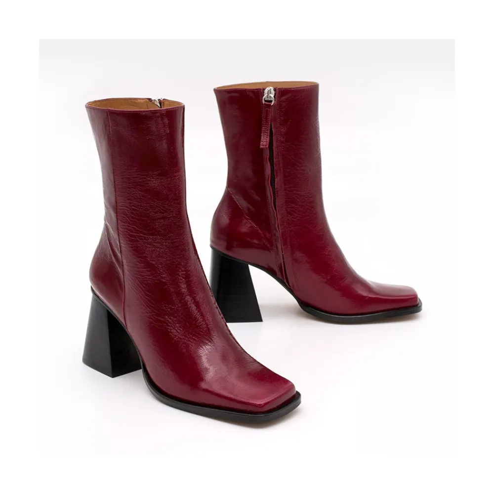 ANGEL ALARCON Oconnor - Botin De Piel Brillante Con Tacon Ancho Con Cremallera Clearance