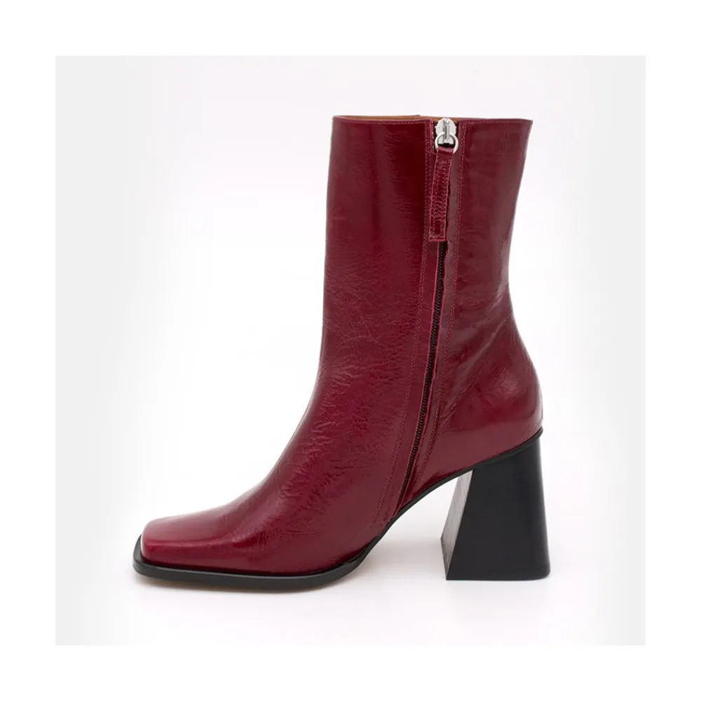 ANGEL ALARCON Oconnor - Botin De Piel Brillante Con Tacon Ancho Con Cremallera Clearance