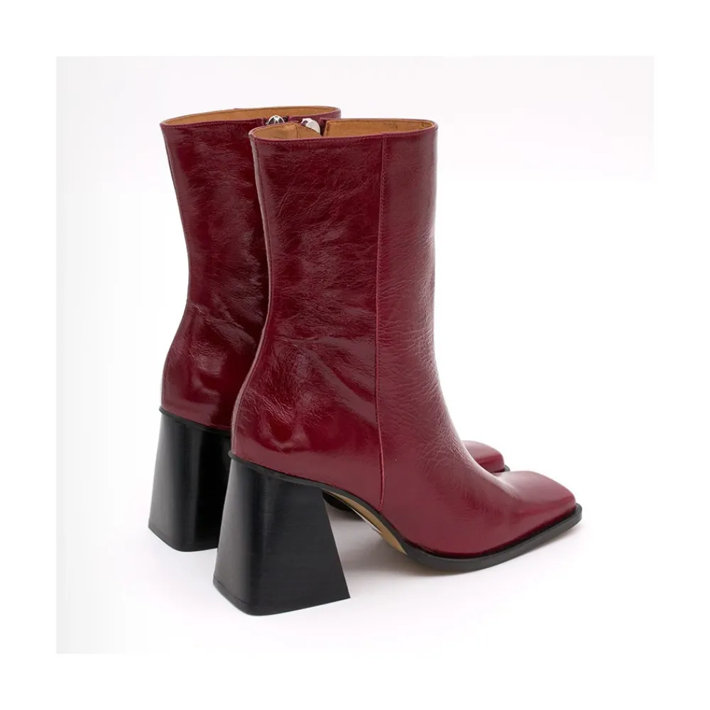 ANGEL ALARCON Oconnor - Botin De Piel Brillante Con Tacon Ancho Con Cremallera Clearance