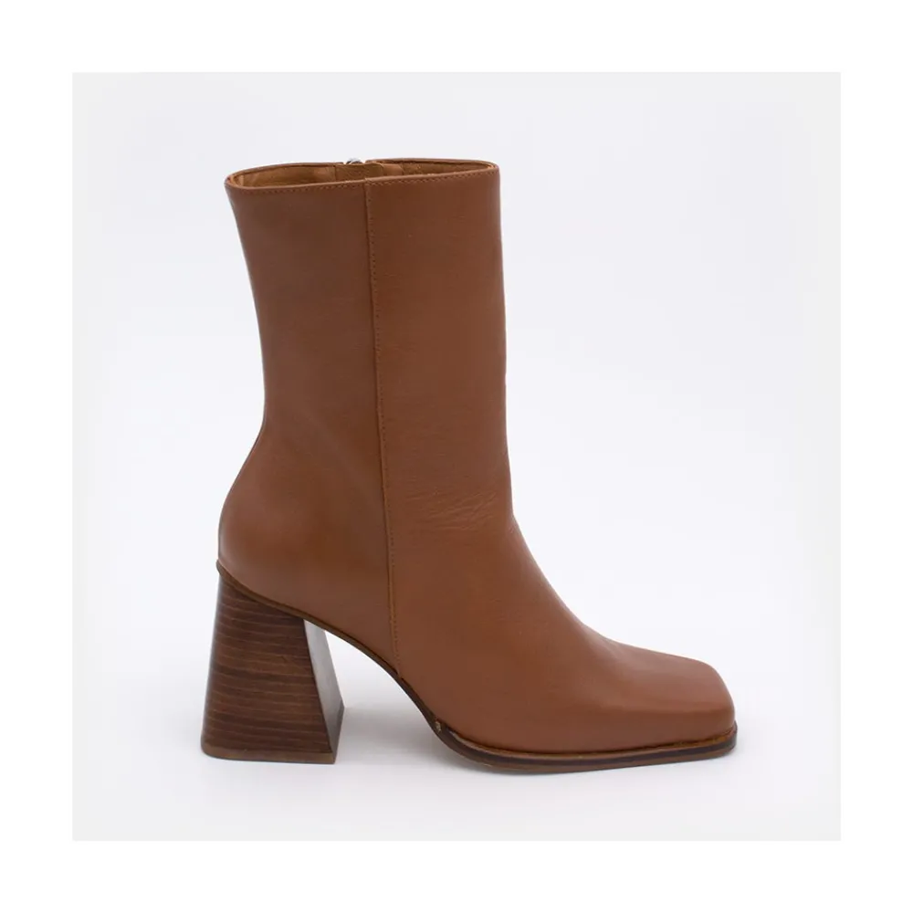 ANGEL ALARCON Oconnor - Botin De Piel Con Tacon Ancho Con Cremallera Clearance