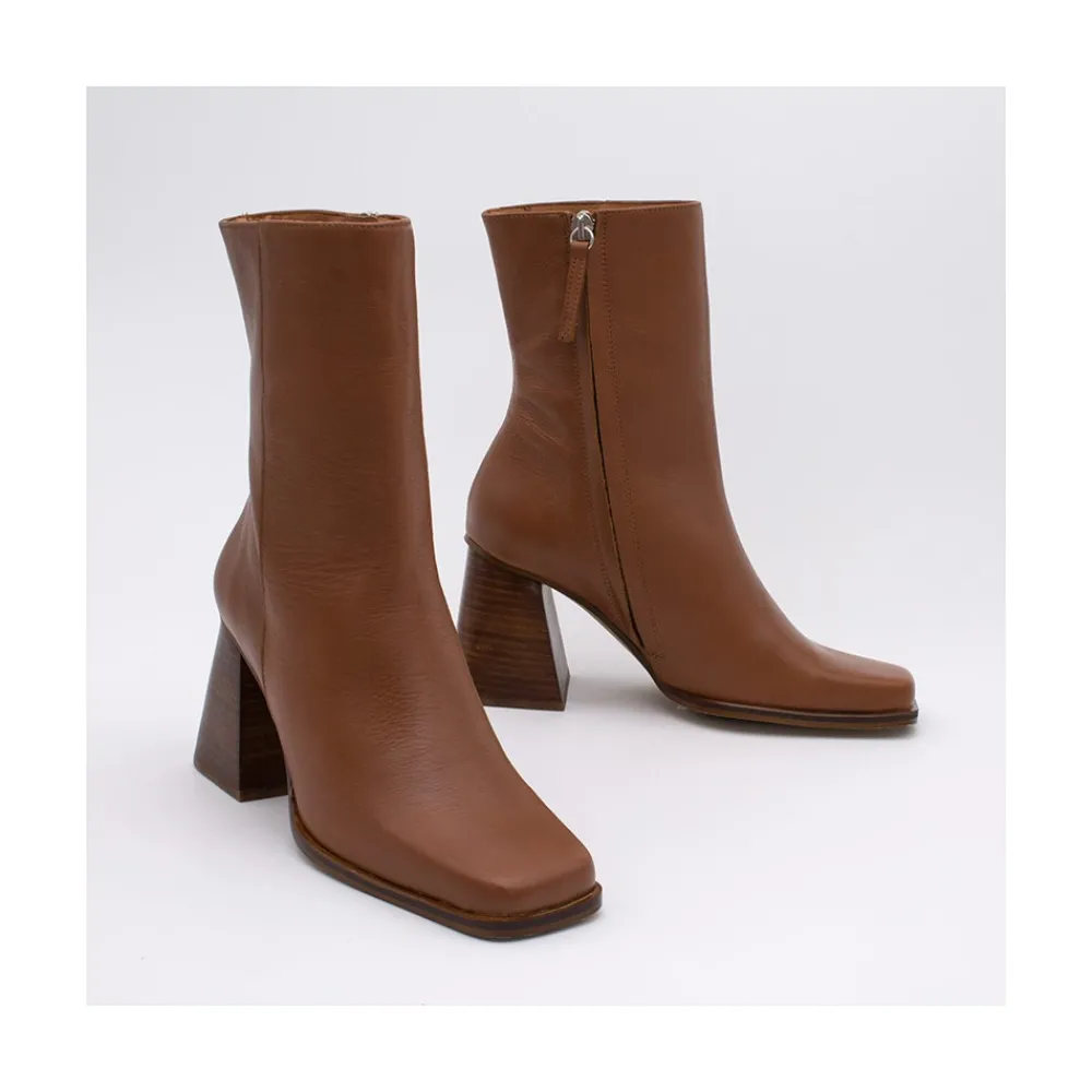 ANGEL ALARCON Oconnor - Botin De Piel Con Tacon Ancho Con Cremallera Clearance