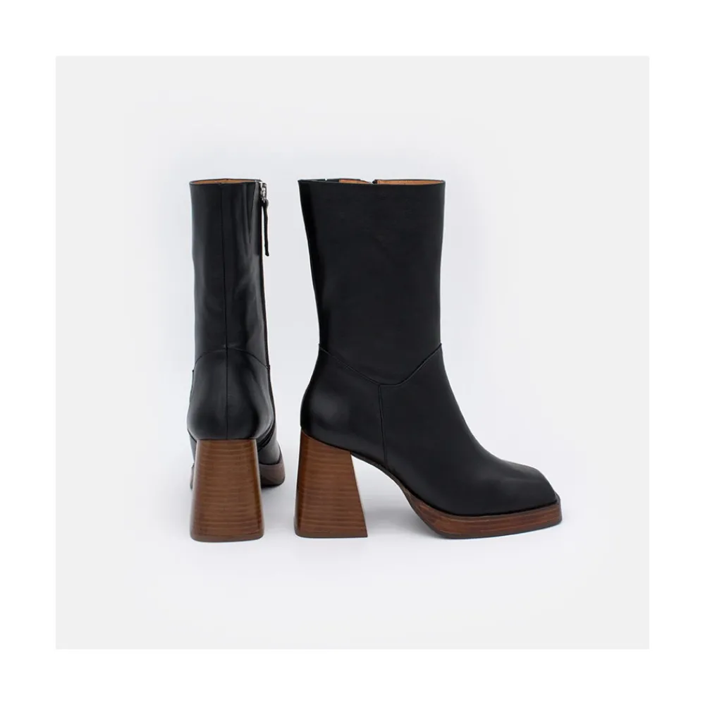 ANGEL ALARCON Olama - Botas De Mujer Comodas De Piel Con Tacon Chunky Y Plataforma Hot