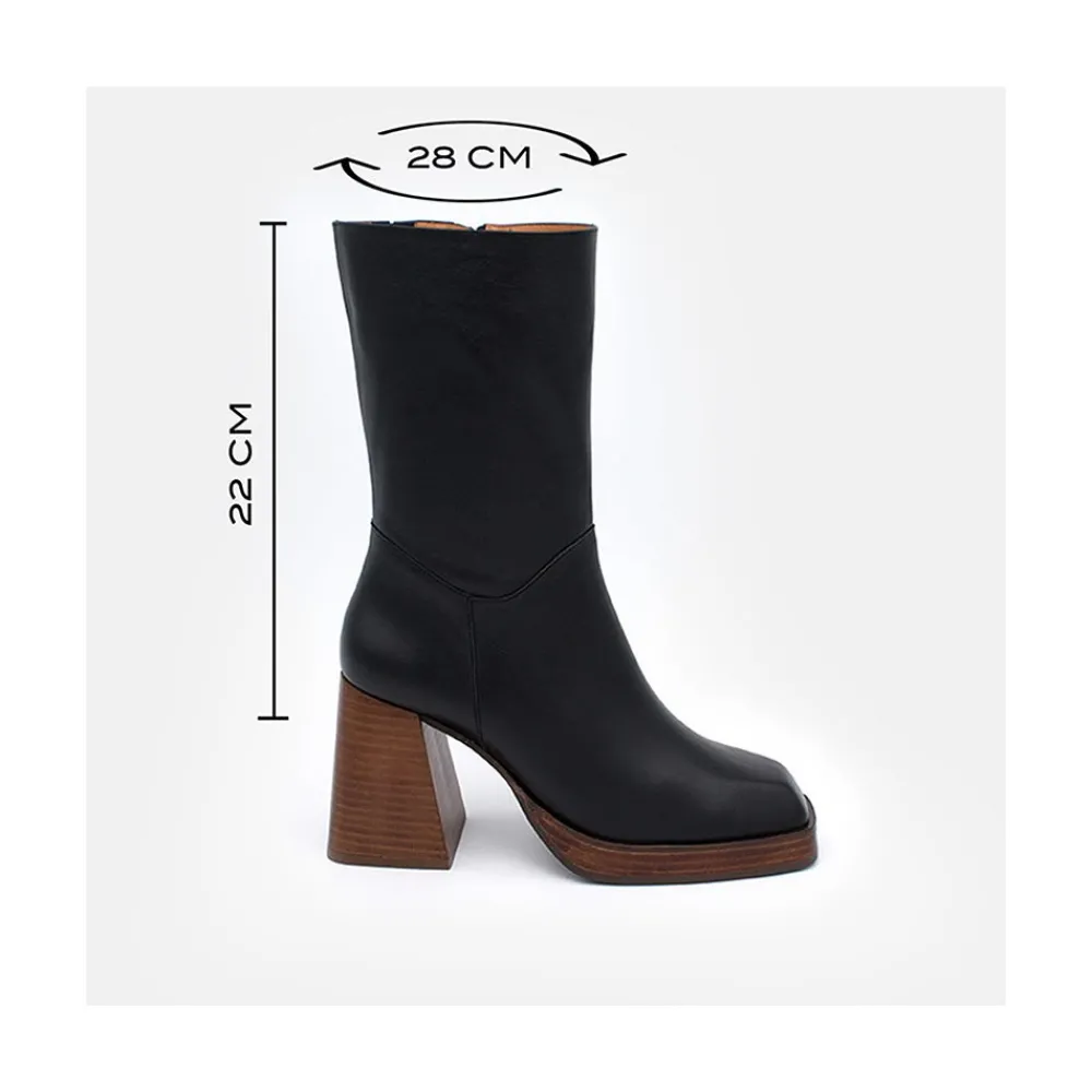 ANGEL ALARCON Olama - Botas De Mujer Comodas De Piel Con Tacon Chunky Y Plataforma Hot
