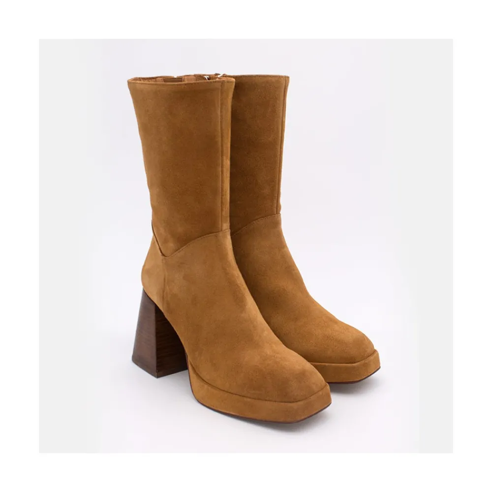 ANGEL ALARCON Olama - Botas De Mujer Comodas De Ante Con Tacon Chunky Y Plataforma Discount