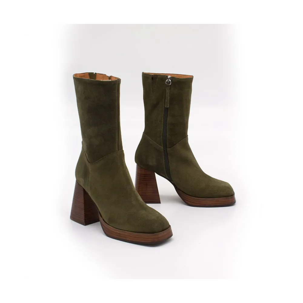 ANGEL ALARCON Olama - Botas De Mujer Comodas De Ante Con Tacon Chunky Y Plataforma Clearance
