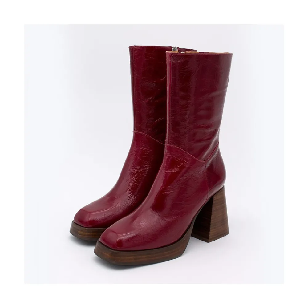 ANGEL ALARCON Olama - Botas De Mujer Comodas De Piel Brillante Con Tacon Chunky Y Plataforma Outlet