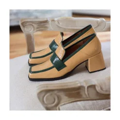 ANGEL ALARCON Peggy - Mocasin De Piel Brillante Duotono Con Tacon Ancho Clearance