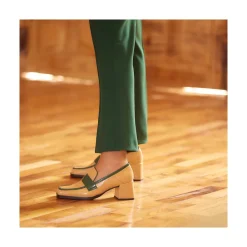 ANGEL ALARCON Peggy - Mocasin De Piel Brillante Duotono Con Tacon Ancho Clearance