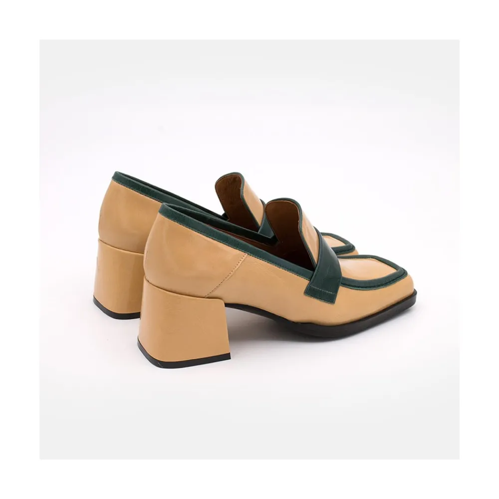 ANGEL ALARCON Peggy - Mocasin De Piel Brillante Duotono Con Tacon Ancho Clearance