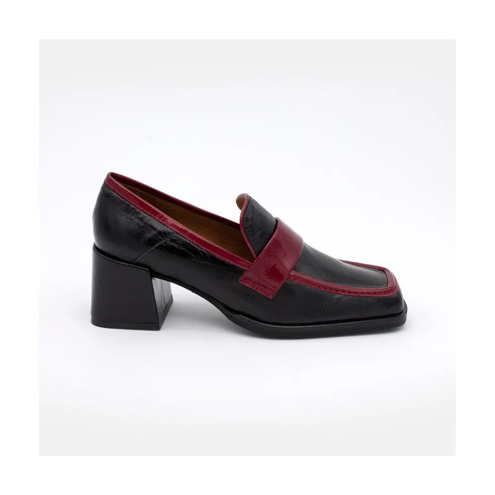 ANGEL ALARCON Peggy - Mocasin De Piel Brillante Duotono Con Tacon Ancho Hot