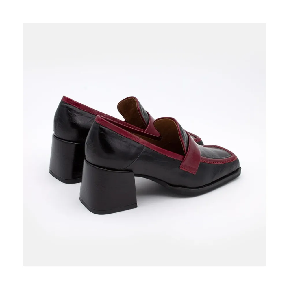 ANGEL ALARCON Peggy - Mocasin De Piel Brillante Duotono Con Tacon Ancho Hot