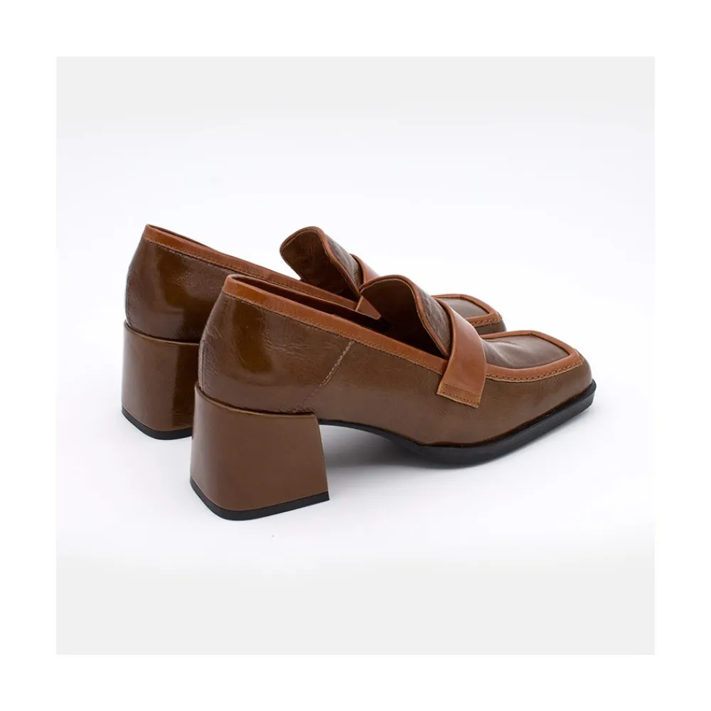 ANGEL ALARCON Peggy - Mocasin De Piel Brillante Duotono Con Tacon Ancho Best