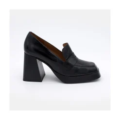 ANGEL ALARCON Tular - Mocasines De Mujer De Piel Brillante Con Tacon Alto Y Plataforma Negros